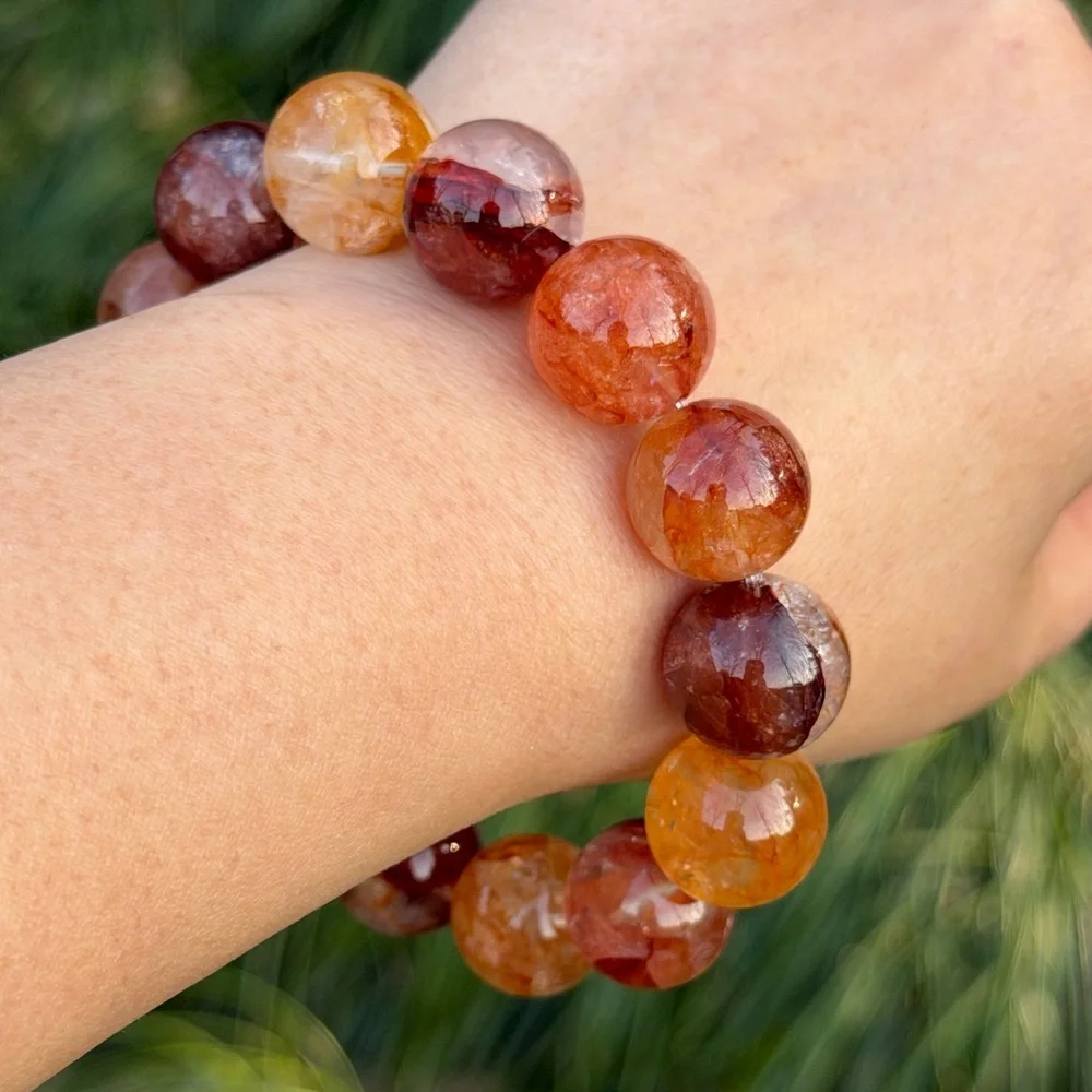 15.5mm‎ stretchable high quality golden healer fire quartz bracelet 1185